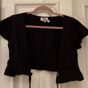 Black Ruffle-Sleeve Tie Top